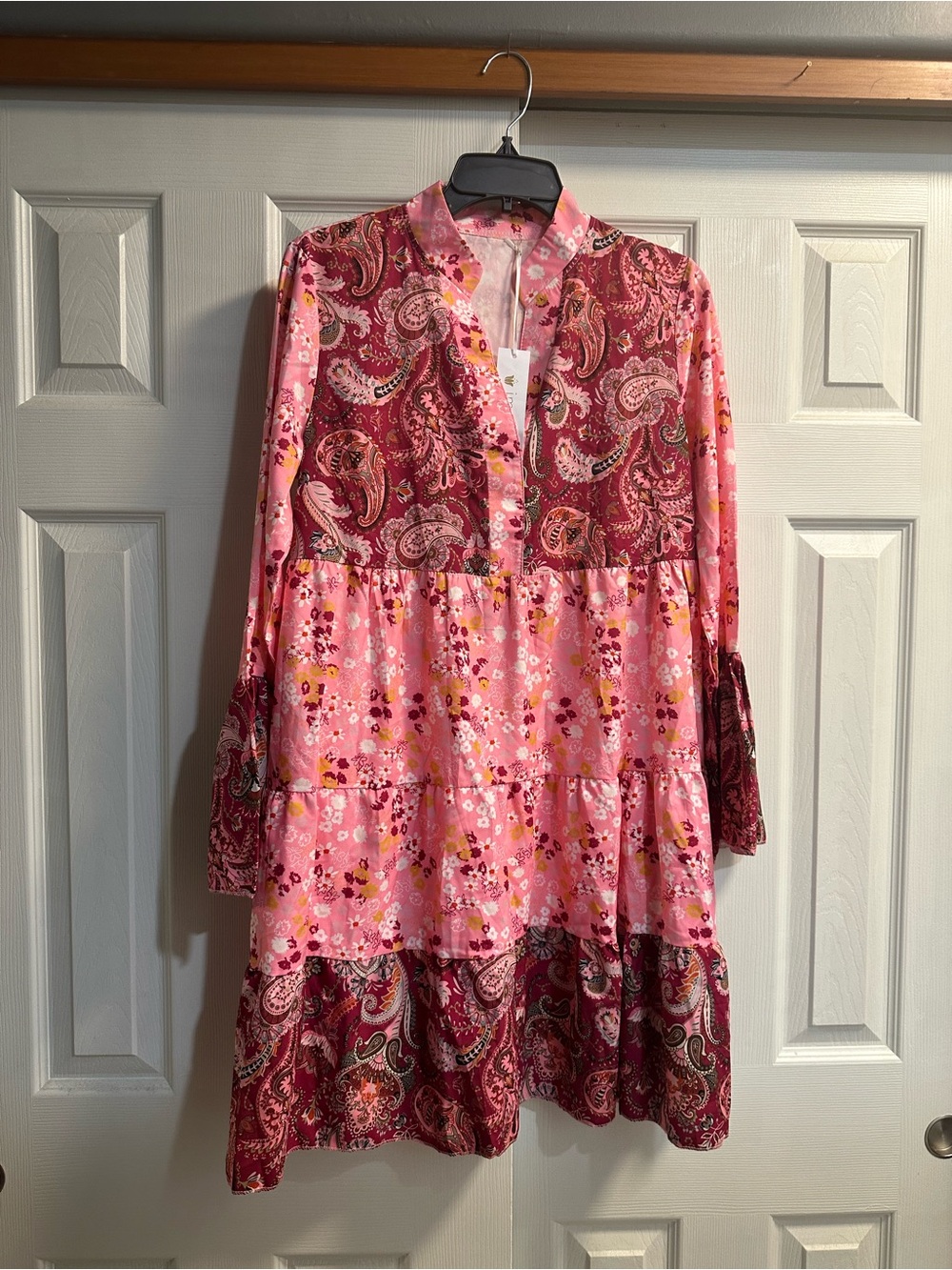 Pink Paisley & Floral Tiered Mini Dress
